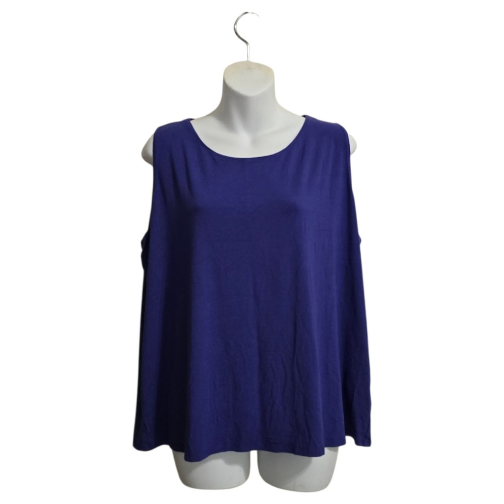 Eileen Fisher Scoop Neck Sleeveless Rayon Blend Stretch Tank Top In Blue Sz 1X